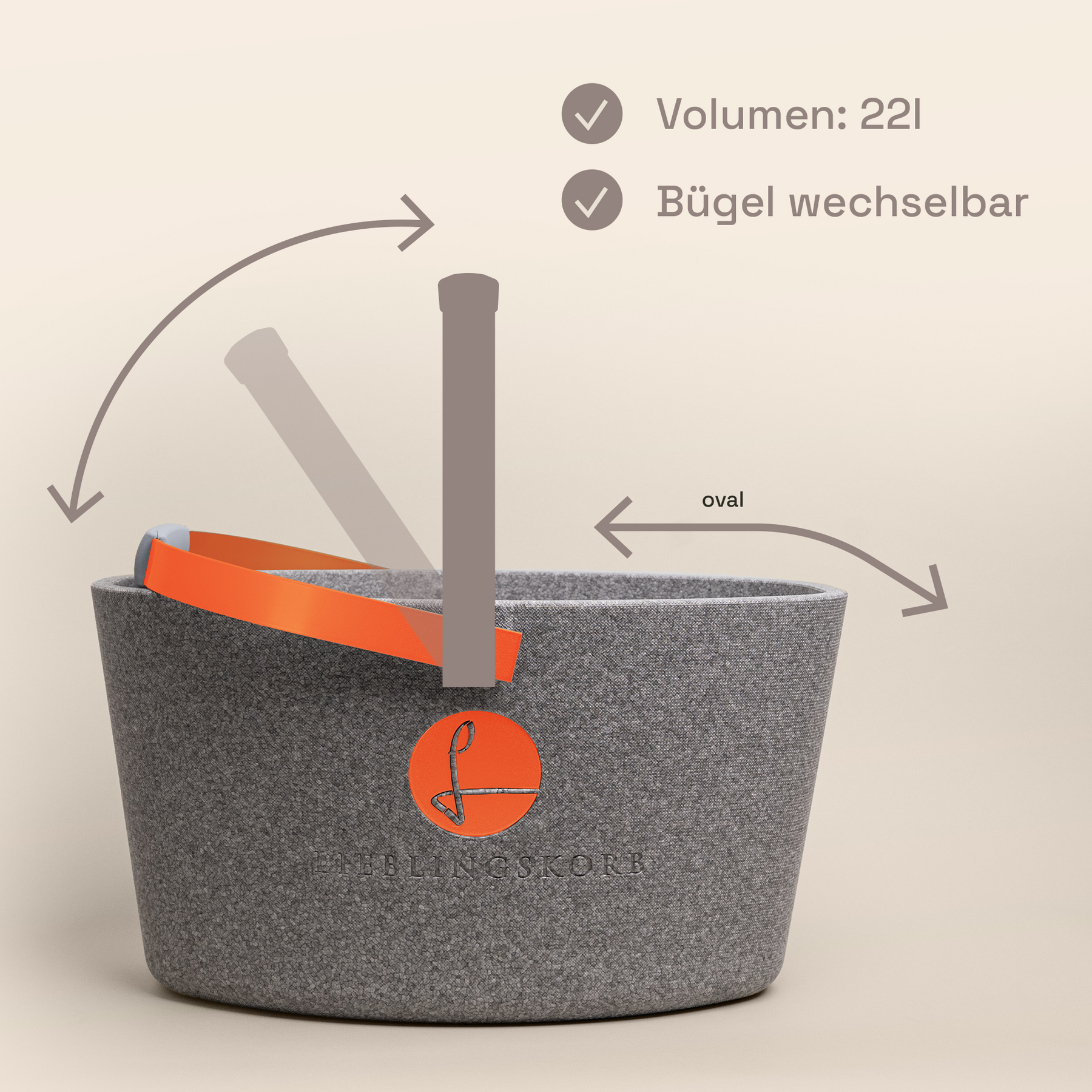 LIEBLINGSKORB Basic silver grey lachsorange
